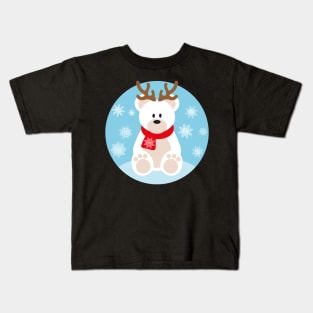 Supreme Cutest Winter Christmas Icebear Polar Bear with Reindeer Horns and Snowflakes Kids T-Shirt